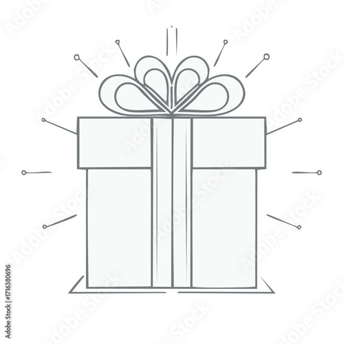 Illustration of a gift box, bow, and radiating light elements