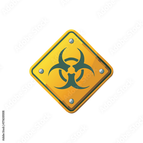 Bright yellow biohazard warning sign with dark symbol indicating biological risk and contamination danger