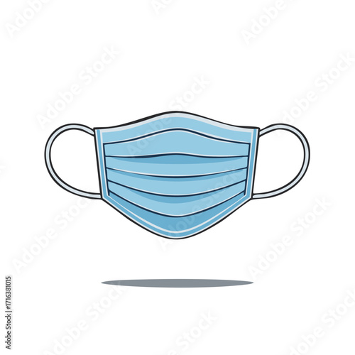 Hand drawn blue medical face mask with ear loops and shadow illustration