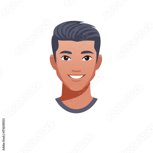 Attractive young brunette male character head smiling, vector illustration