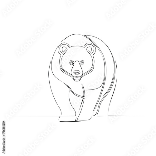 Continuous one line drawing of a powerful grizzly bear walking forward minimalist style