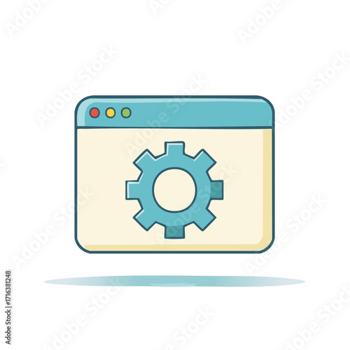 Blue Gear Inside Framed Window, Application, Settings, Options and Adjustments Symbol