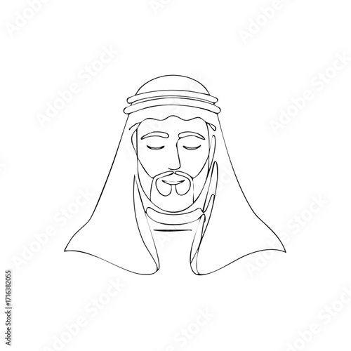 Single Line Drawing of a Man in Traditional Arab Headdress and Robes