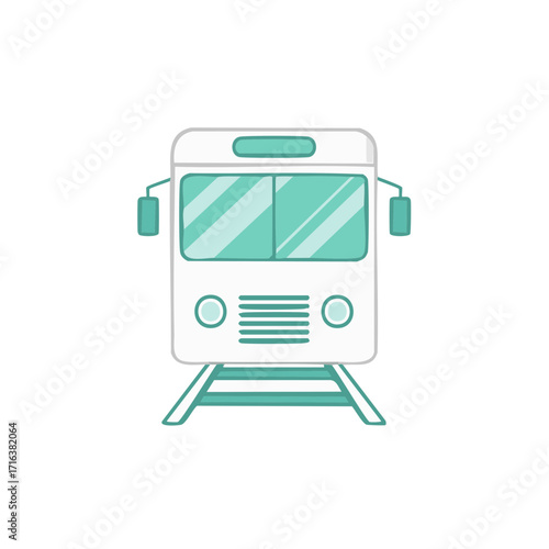 Front View of Light Rail Train on Tracks Simple Design Commuter Transportation