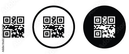 Black QR code icon digital payment and e-wallet transactions on isolated white background.