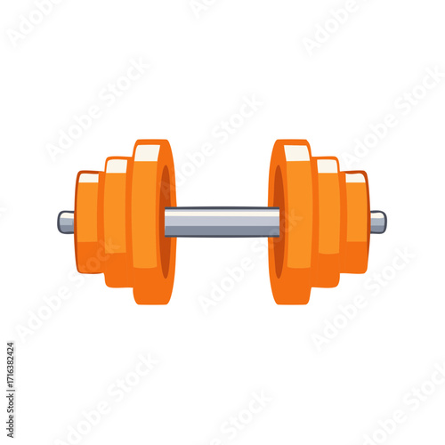 Orange Dumbbell with Disks for Sport and Fitness Cartoon Illustration