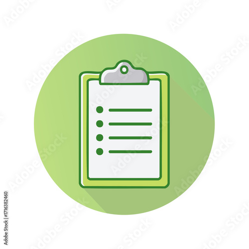 Checklist Icon with Clipboard in Green Circle, Illustration of Business Planning and Tasks for Vector Design