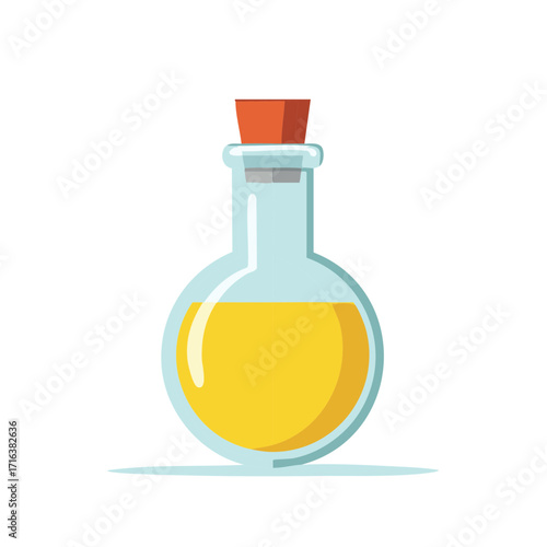 Glass flask with yellow liquid and cork stopper illustration