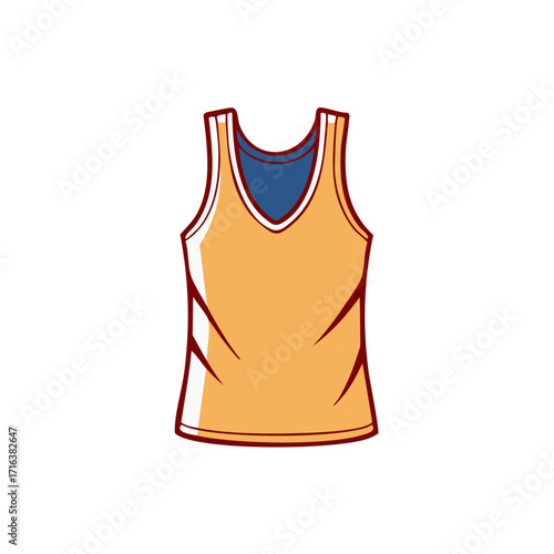 Sleeveless sports shirt illustration with athletic design elements and color trims for sports and active lifestyle apparel concepts.