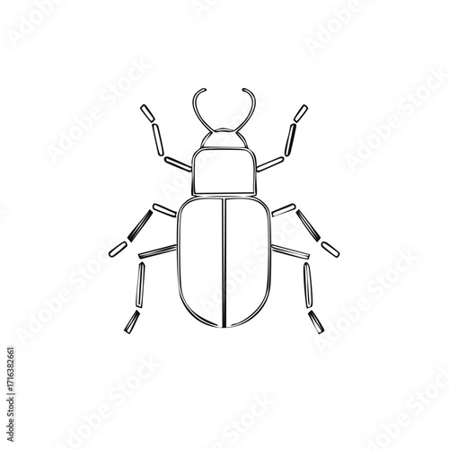 Hand drawn beetle sketch illustration. Simple black outline bug icon for entomology or nature design.