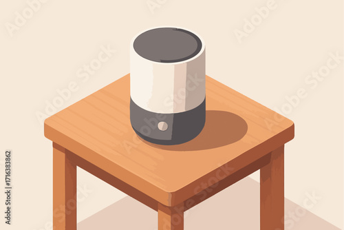 Isometric vector illustration of a smart home assistant device on a table
