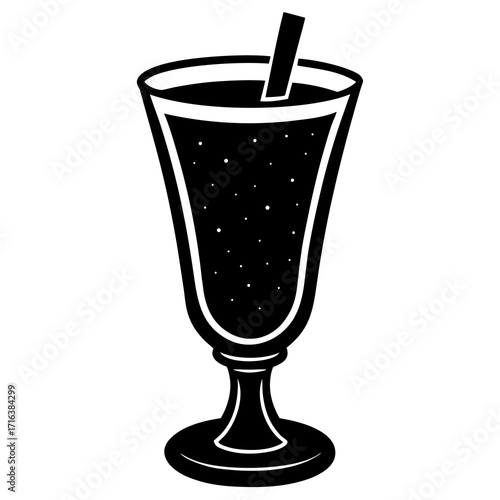 Black and white illustration of a tall glass with a drink and straw 1