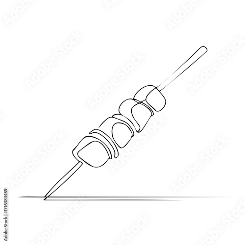 Skewer with Meat Pieces Minimalist Contour Illustration Line Art