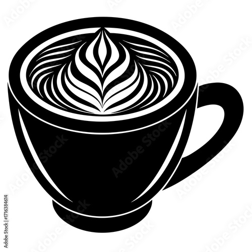 Black and white latte art in a coffee cup beverage