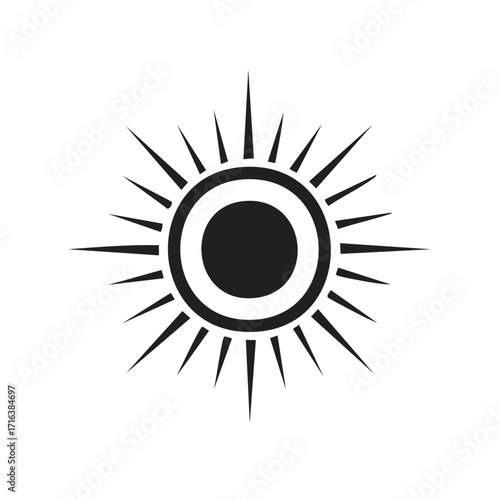 Stylized Sun Shape with Rays: Black and White Simple Vector Symbol, Summer Heat Sign