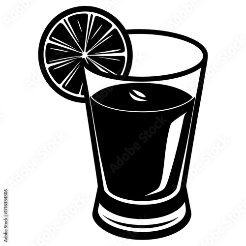 Black and white shot glass with lime slice drink alcohol