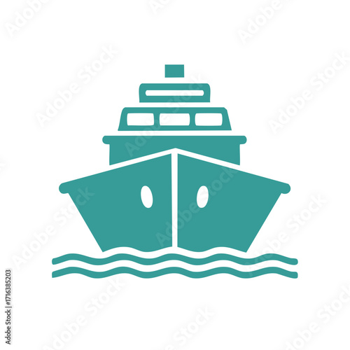Stylized Turquoise Boat Illustration with Wave Details for Travel or Transportation