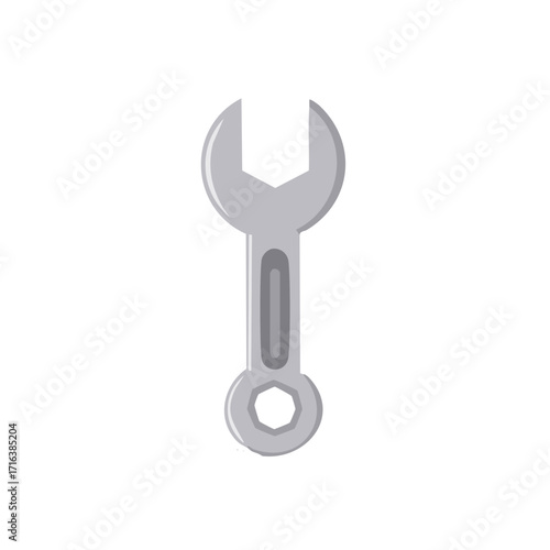 Gray wrench tool illustration. Hexagonal head on a white background.