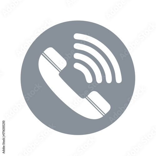 Telephone handset icon for communication and support, signaling phone call in light gray circle