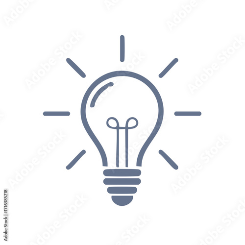 Simple Grey Lightbulb Icon Symbolizing Idea Generation, Innovation, Invention, Solutions, and Bright Thinking