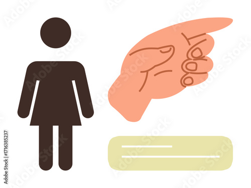 Female figure silhouette with large pointing hand and text block suggests choice, guidance, or attention redirection. Ideal for leadership, decision-making, instruction, recruitment, navigation