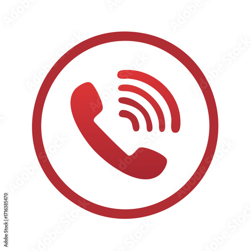 Red Circle Telephone Symbol with Sound Waves for Communication App Icon