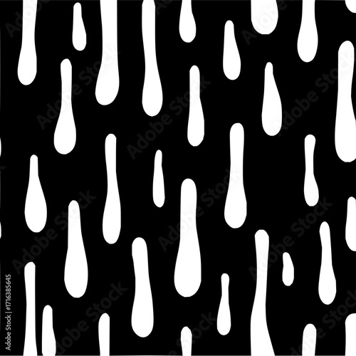 White drips of paint or liquid falling vertically on a black background creating a seamless pattern design