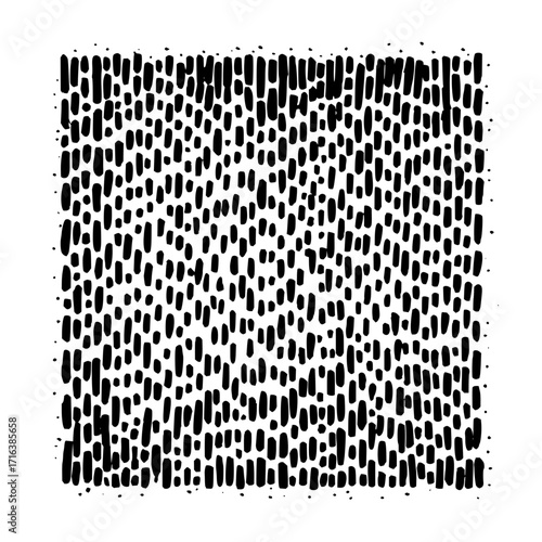 Black and white abstract pattern of vertical dashes and dots creating a textured background design element