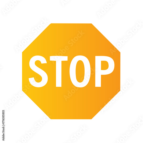 Vibrant Yellow Stop Sign with Bold White Letters Demanding Halt and Attention