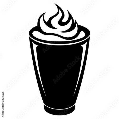 Black silhouette of a glass with whipped cream white