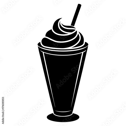 Black silhouette of a milkshake with whipped cream and straw