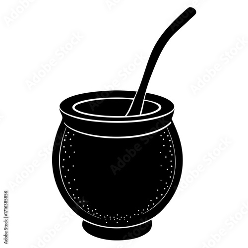 Black silhouette of a mate gourd with a bombilla straw