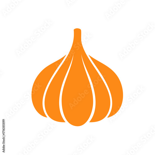 Stylized orange garlic bulb icon illustration against a white background