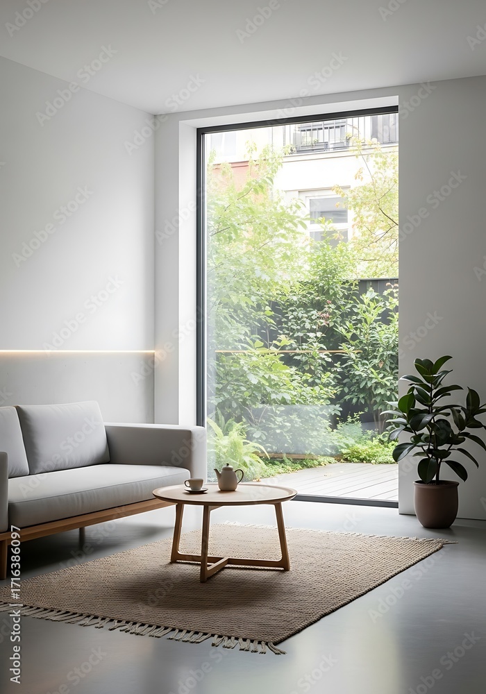 Obraz premium Serene Living Space Blending Modern Design with Lush Outdoor Scenery