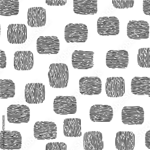 Seamless pattern of rounded squares filled with horizontal and vertical lines on a white background