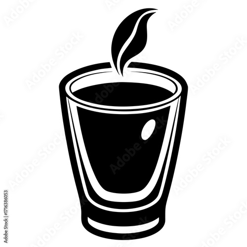 Black silhouette of a shot glass with a leaf drink