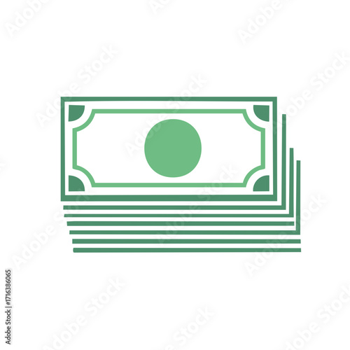 Stylized stack of paper money, light green bills, simple graphic money pile, finances, savings, payments
