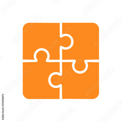 Simple orange puzzle icon with four connected pieces representing a complete solution