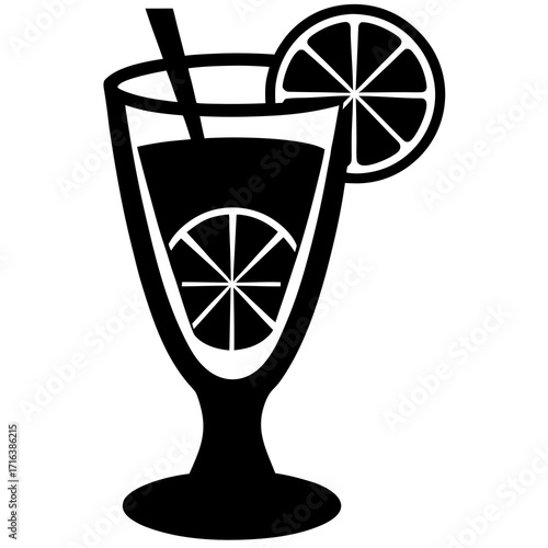 Black silhouette of a tall glass with drink and lemon slices