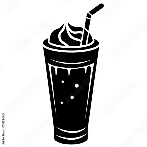 Black silhouette of a tall glass with whipped cream and straw