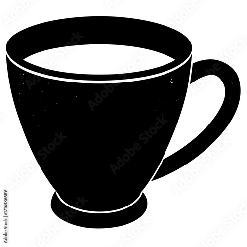 Black teacup filled with white liquid on white background
