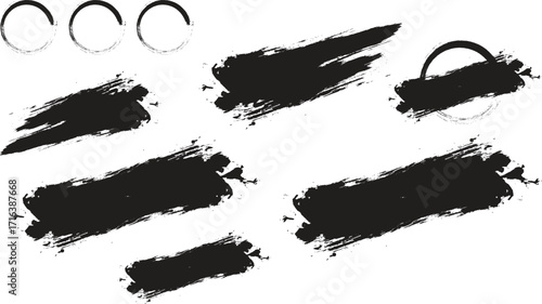 Mega bundle of different ink brush strokes:rectangle,square and round freehand drawings.Ink splatters,grungy painted lines,artistic design elements:waves,circles,triangles.