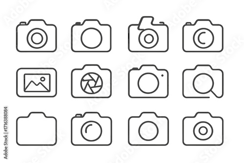 Camera line icon set. Photography and picture symbols. Vector collection of photo pictograms with editable stroke. DSLR, flash, aperture, zoom, gallery concepts for app.