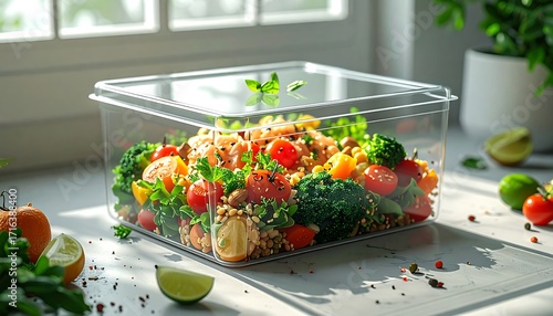 Healthy meal in a clear container