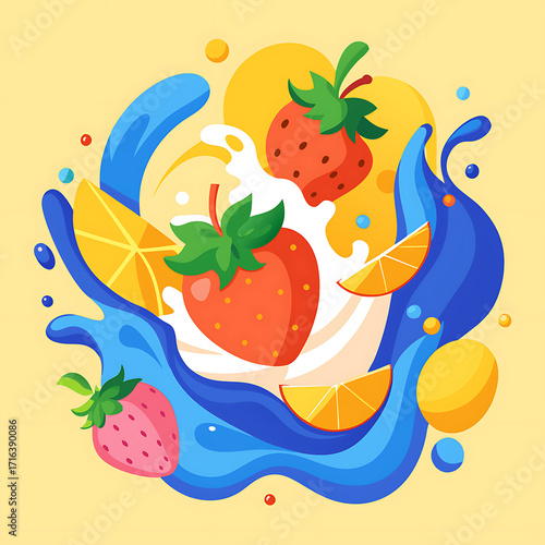Wallpaper Mural Fresh Juicy Fruits in Motion Splashing Through Rich Creamy Milk, Ai Generated Torontodigital.ca
