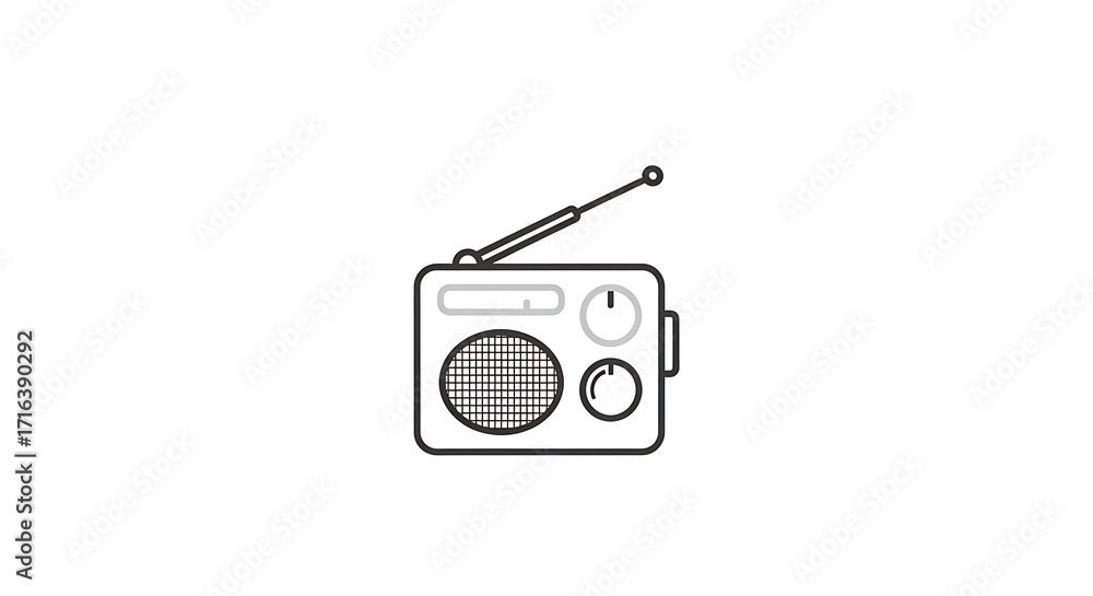 Obraz premium Retro radio with extendable antenna, a simple line art illustration for nostalgia and communication themes.