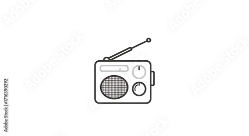 Retro radio with extendable antenna, a simple line art illustration for nostalgia and communication themes.