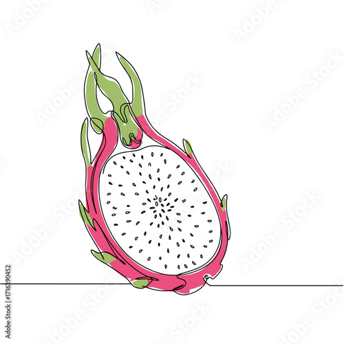 Dragon fruit with pink skin and white flesh on white background  