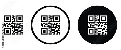 Modern black outline QR code icon design. Simple glyph representing smartphone scanning and quick access to links or apps. Vector symbol of a business card QR code