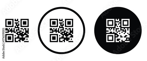 Modern black outline QR code icon design. Simple glyph representing smartphone scanning and quick access to links or apps. Vector symbol of a business card QR code
